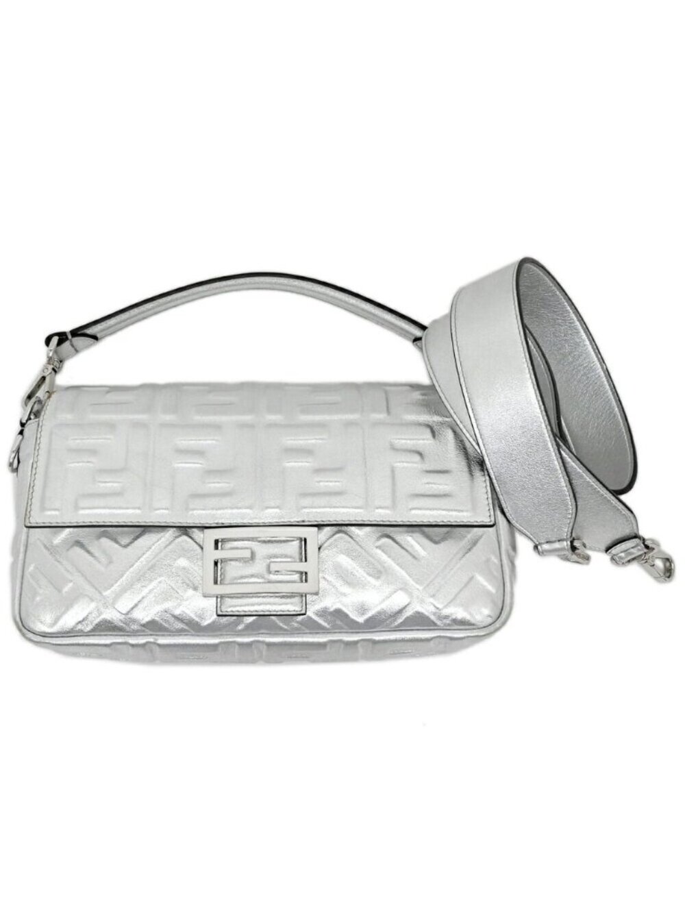 Fendi Mamma Bucket Silver Leather Shoulder Bag 2-Way